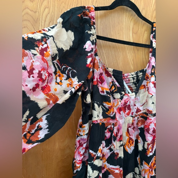 Anthropologie Black and Pink Floral sweetheart neckline Maxi Dress L - Picture 6 of 16